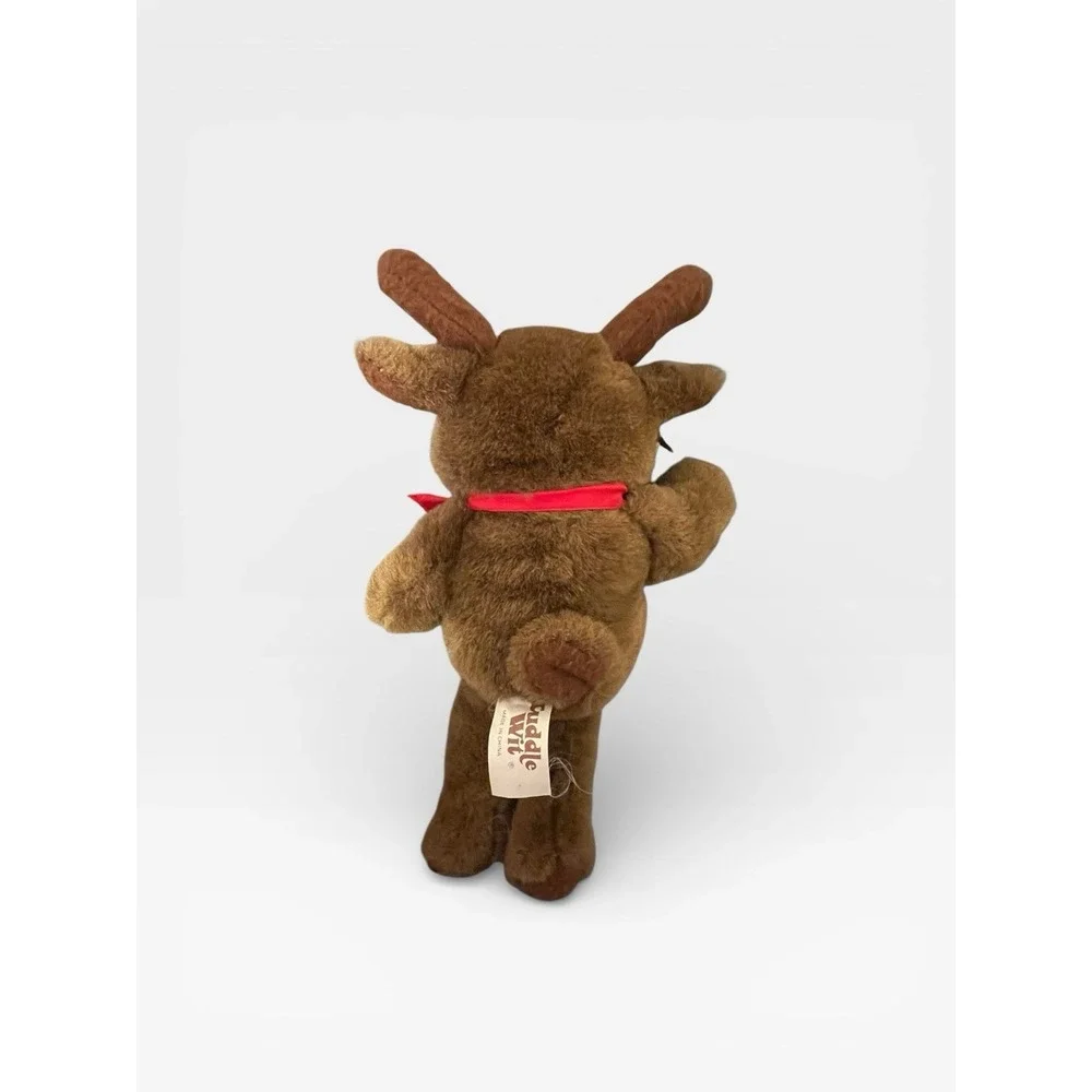 Vintage 1989 Cuddle Wit‎ Brown Plush Reindeer With Red Bow